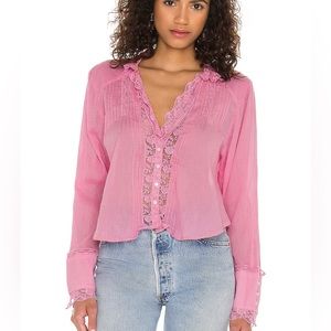 Free People Clemence Button Down in Pink